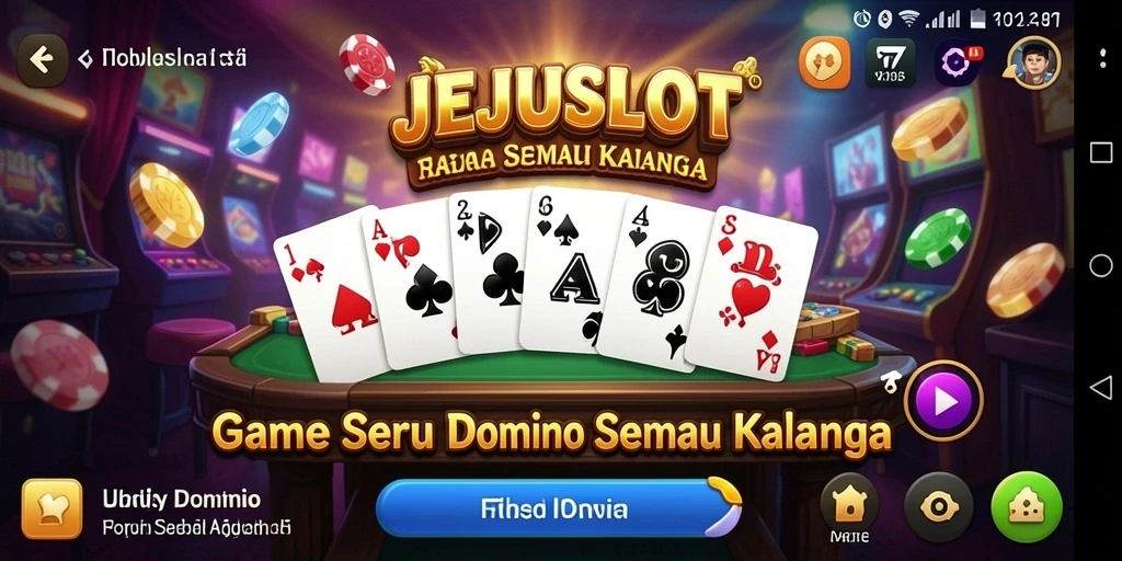Screenshot utama JEJUSLOT menunjukkan gameplay Domino yang seru.
