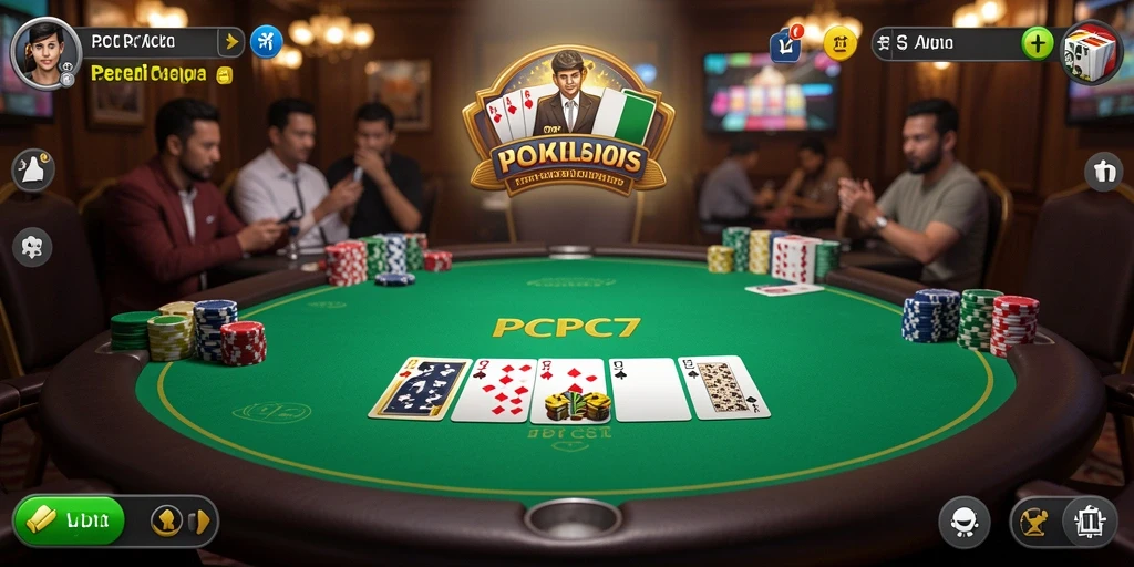 Screenshot utama PCPC7 menampilkan gameplay Poker yang seru.