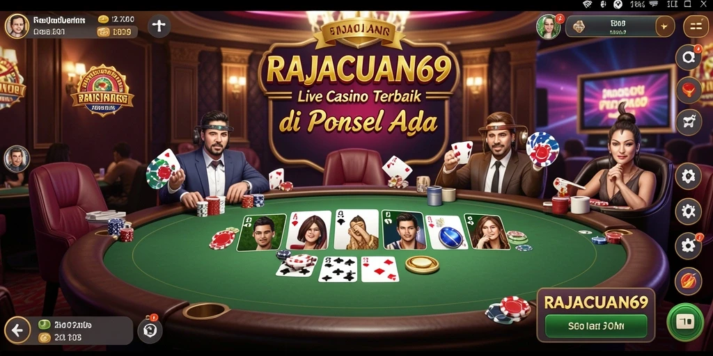 Screenshot gameplay RAJACUAN69 menampilkan dealer langsung dan interaksi pemain.