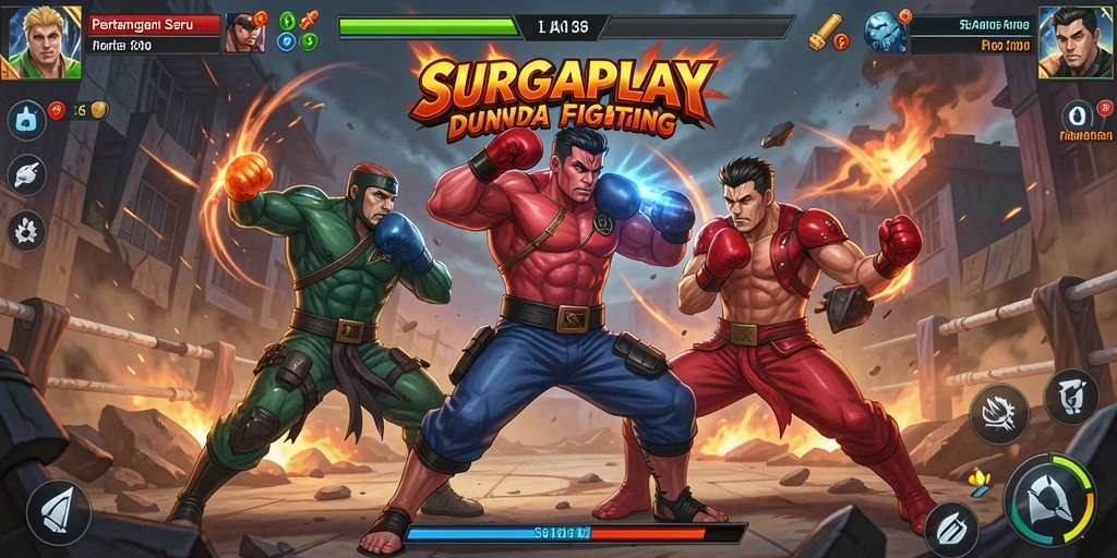 Gameplay SURGAPLAY yang menampilkan pertarungan dinamis dan karakter beragam.