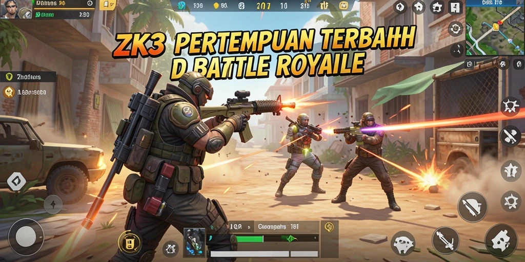 Screenshot utama ZK3 menampilkan aksi mendebarkan dalam pertempuran Battle Royale.